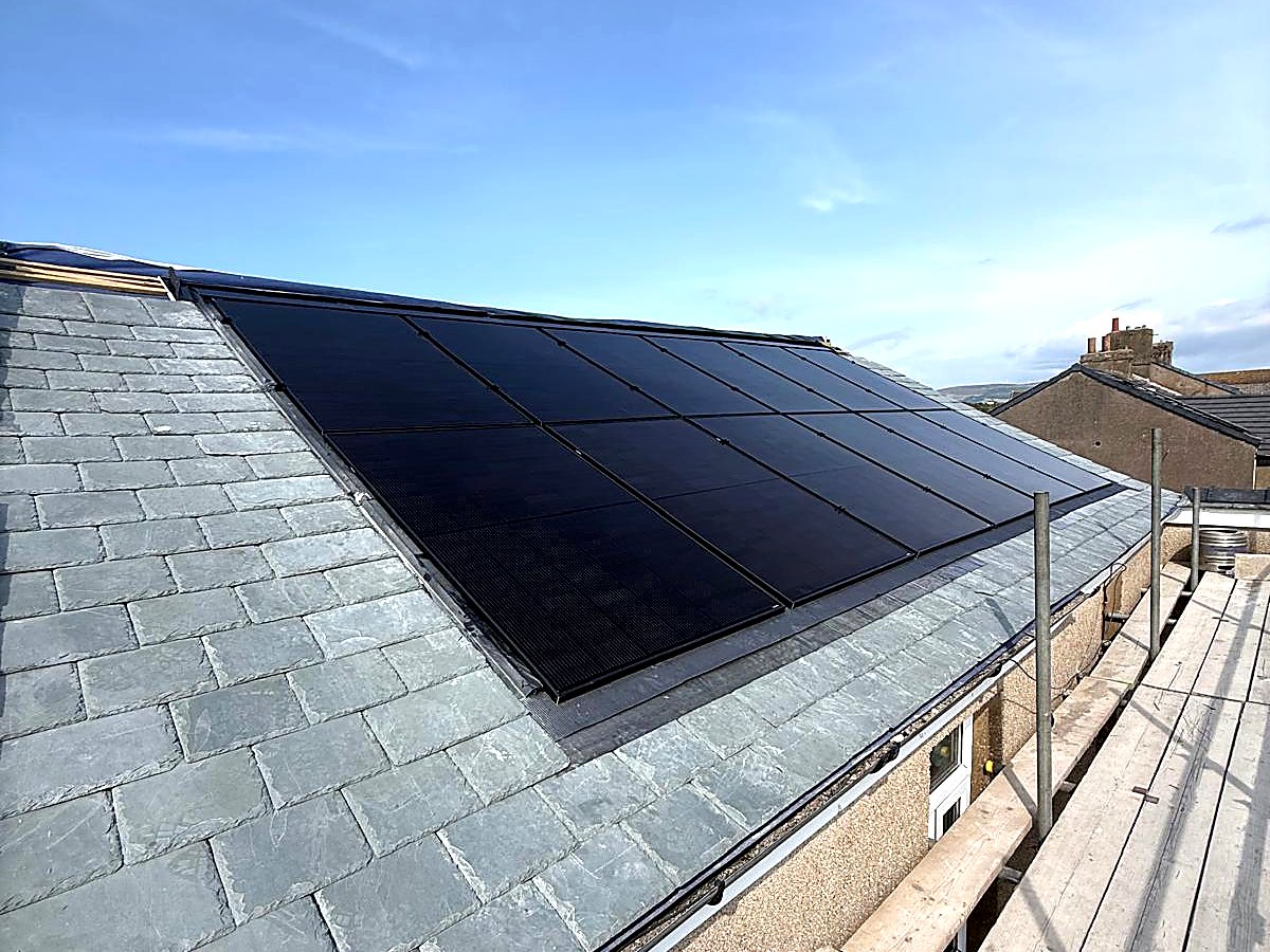 The finished in roof array sitting flush in the new slate
