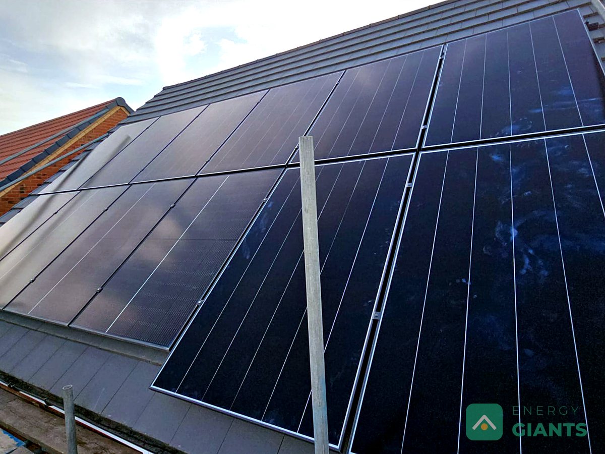 New black Aiko panels on the east facing roof of a house in Corby Glen