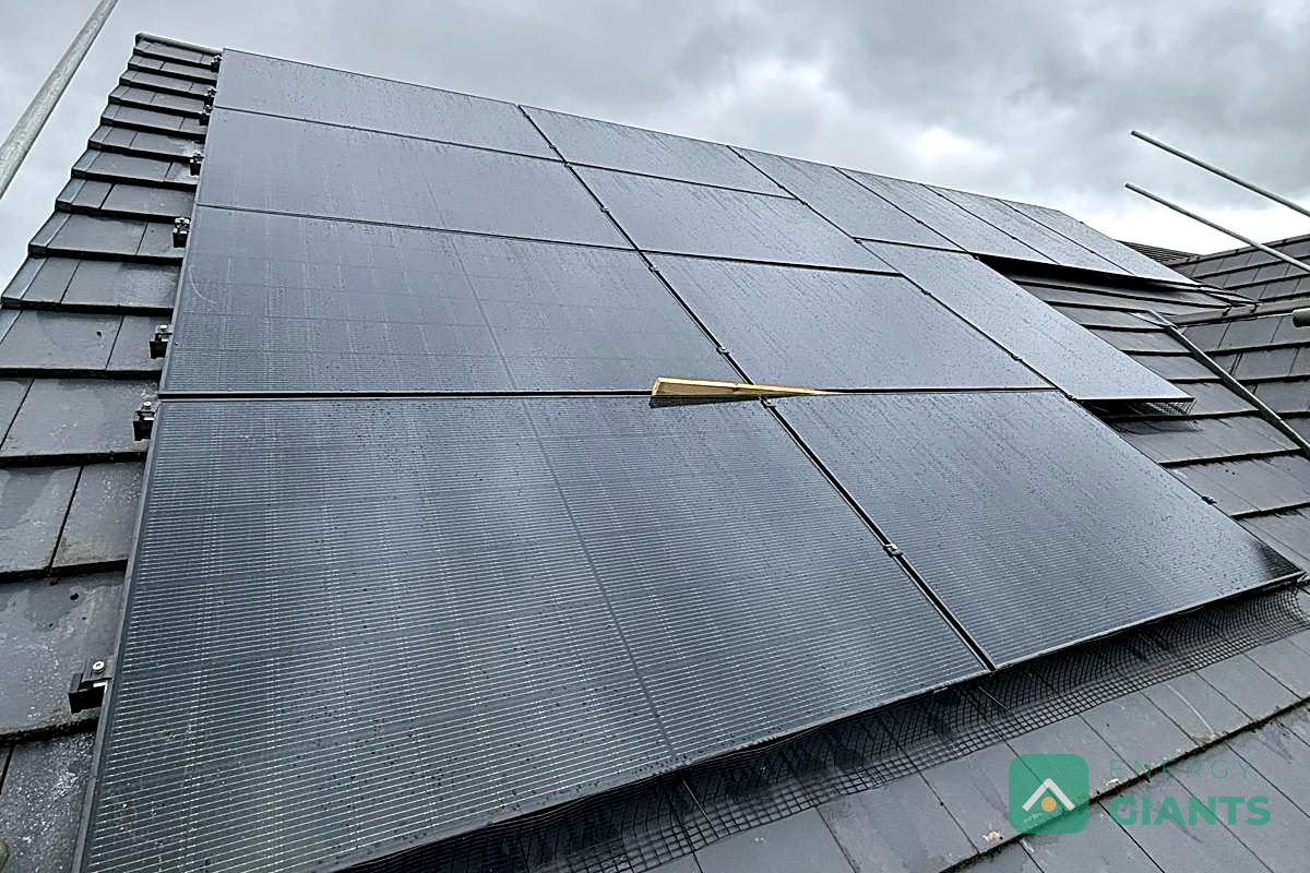 Black Aiko panels on the finished roof