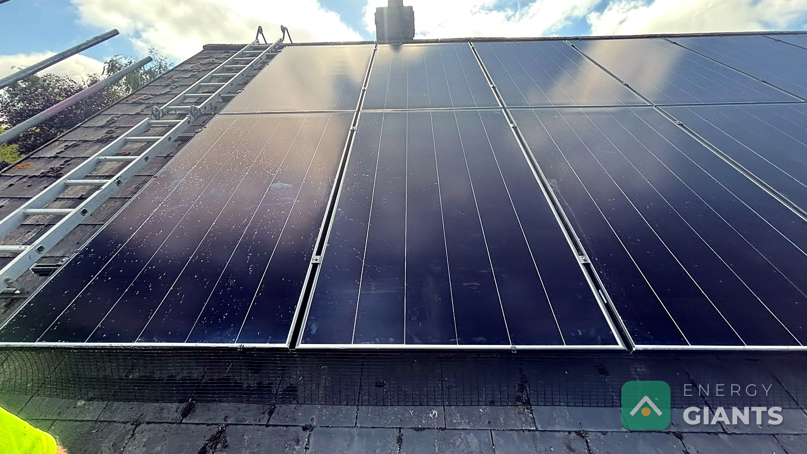 Aiko panels on the east facing roof, photographed from the scaffold