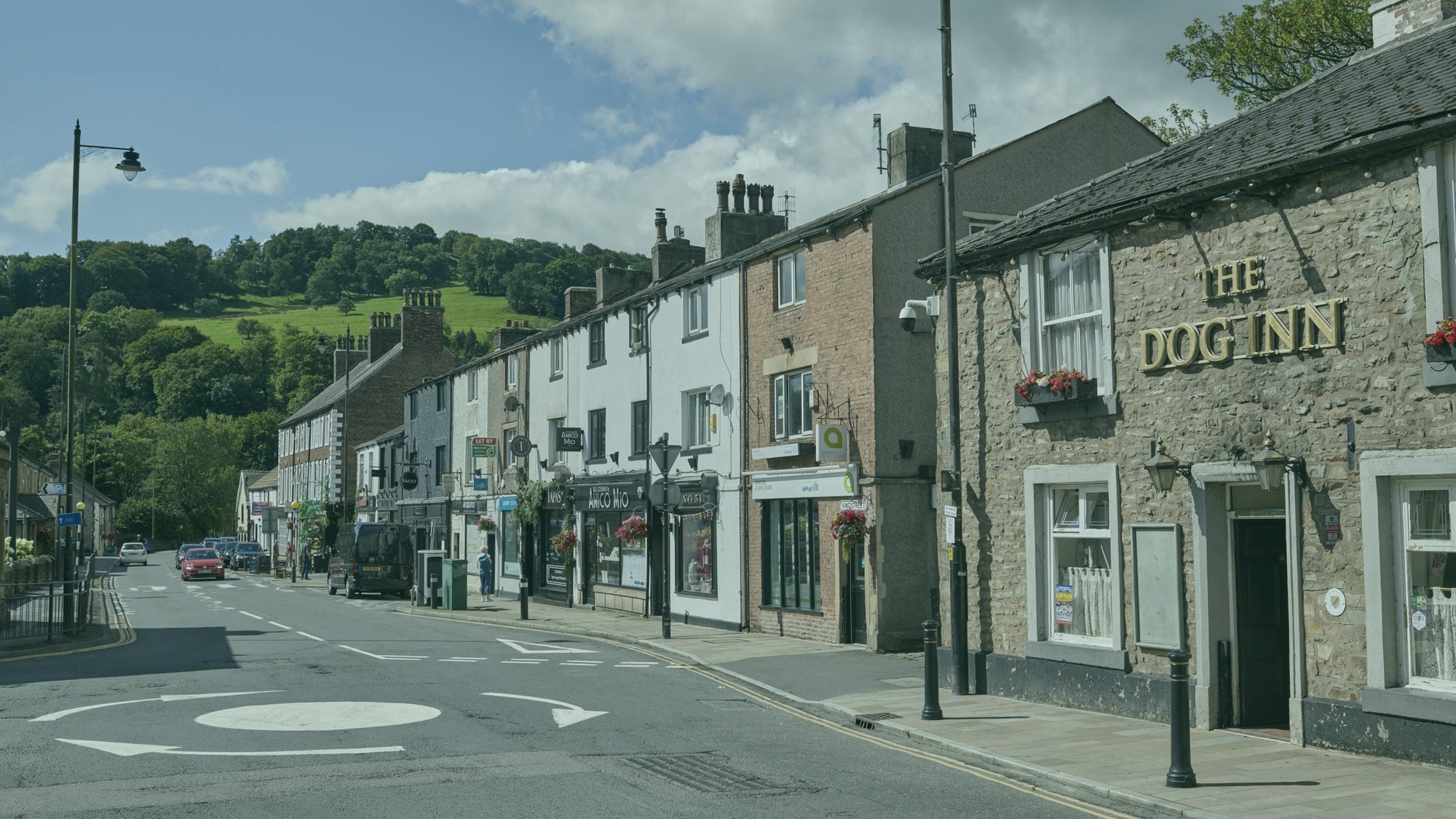 King Street, Whalley, with Whalley Nab rising behind the village