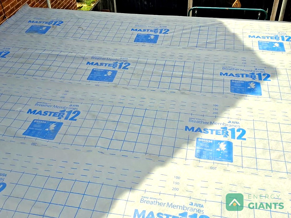 Underlay membrane laid across the extension roof deck before the insulation