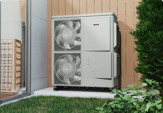 Air source heat pump installed outside a UK home