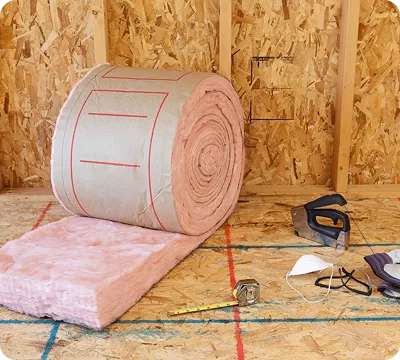 Rolls of insulation material ready for an internal wall insulation installation
