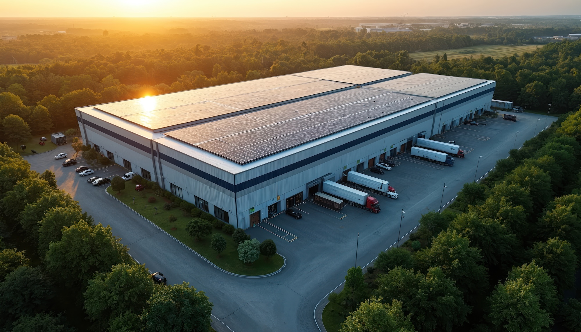 Commercial solar panel installation on a business building