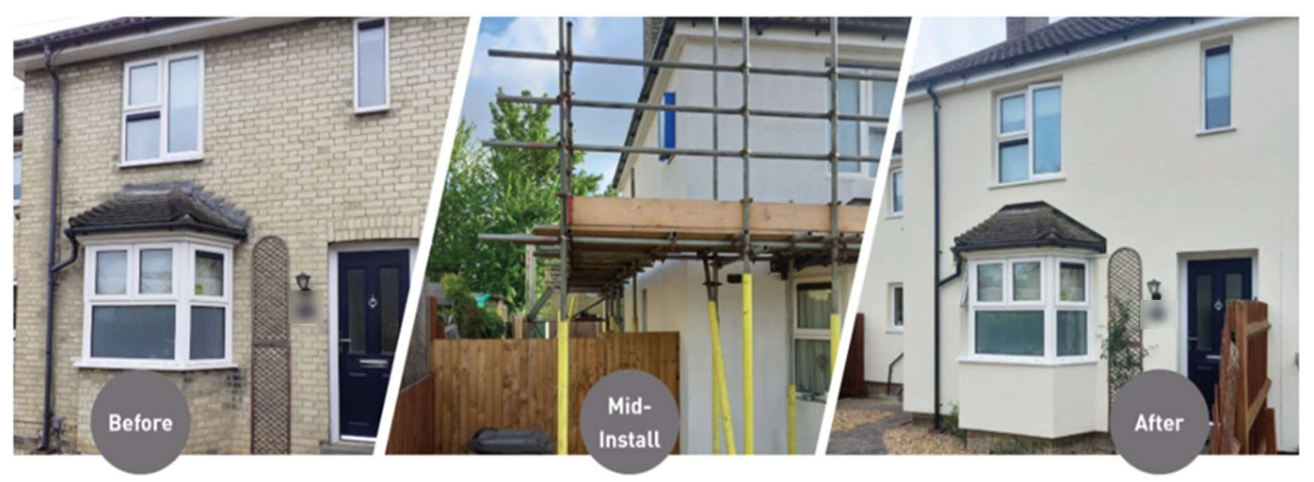 Before, during and after external wall insulation on a semi-detached house