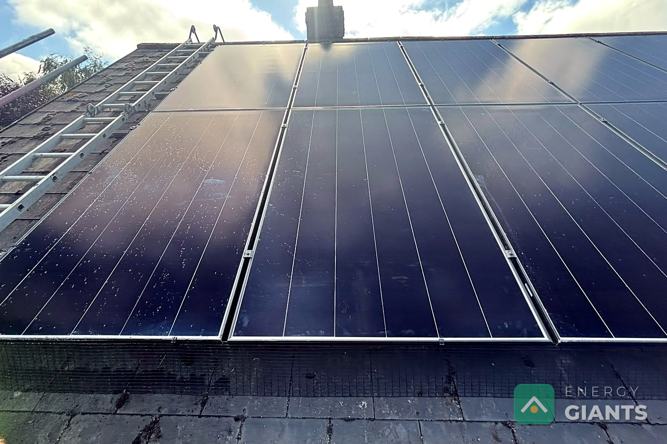 Aiko panels on the east facing roof, photographed from the scaffold