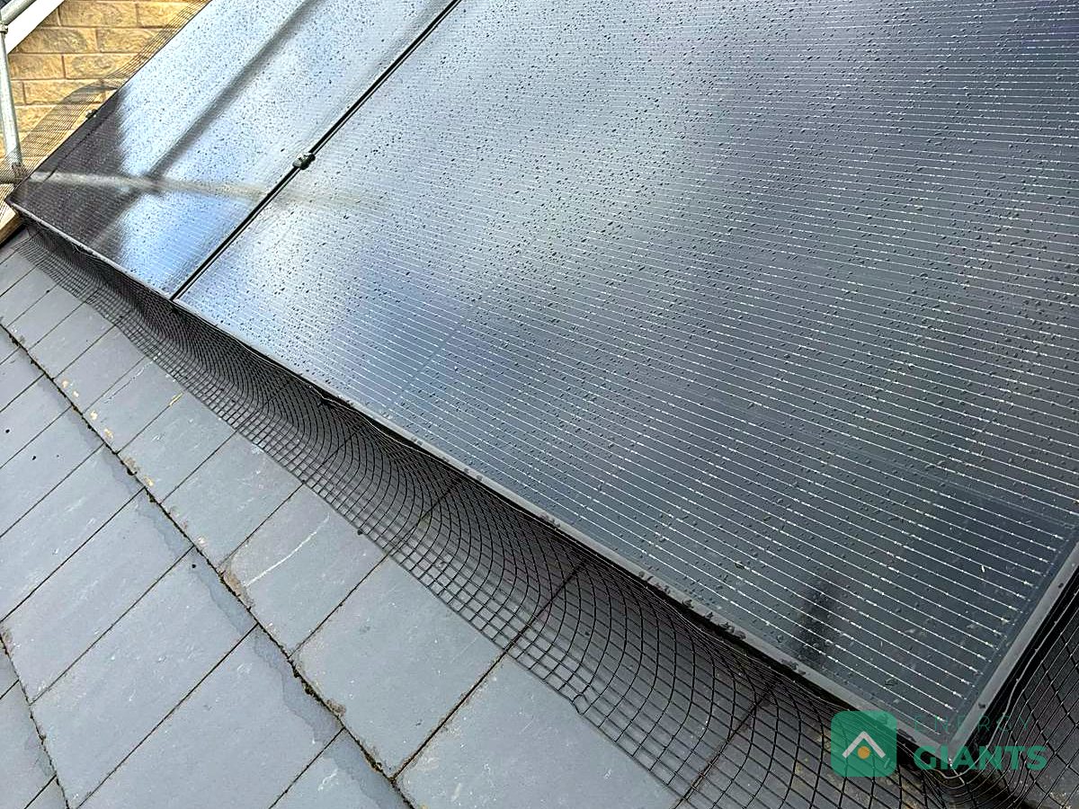 The finished all black panels with bird mesh along the edge